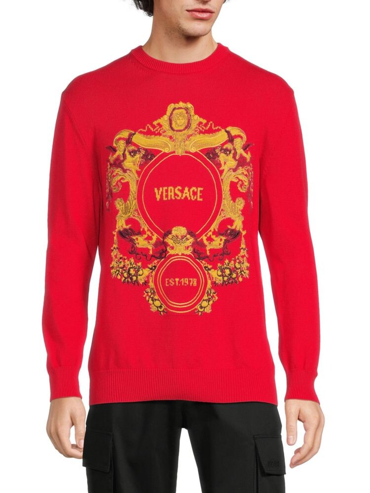 

Свитер с круглым вырезом и вышивкой Medusa Versace, красный