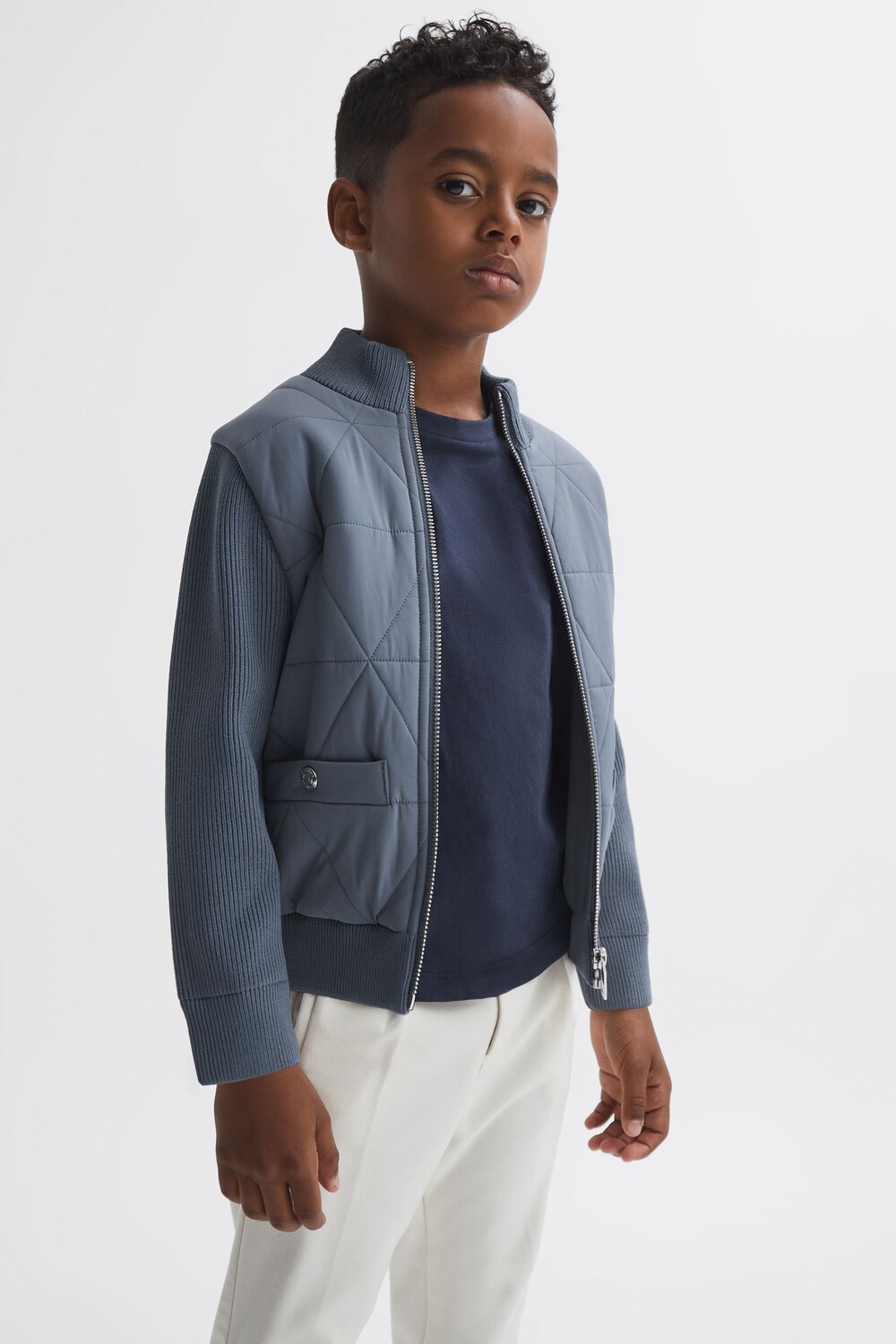 

Стеганая куртка Amos Hybrid на молнии Reiss, синий