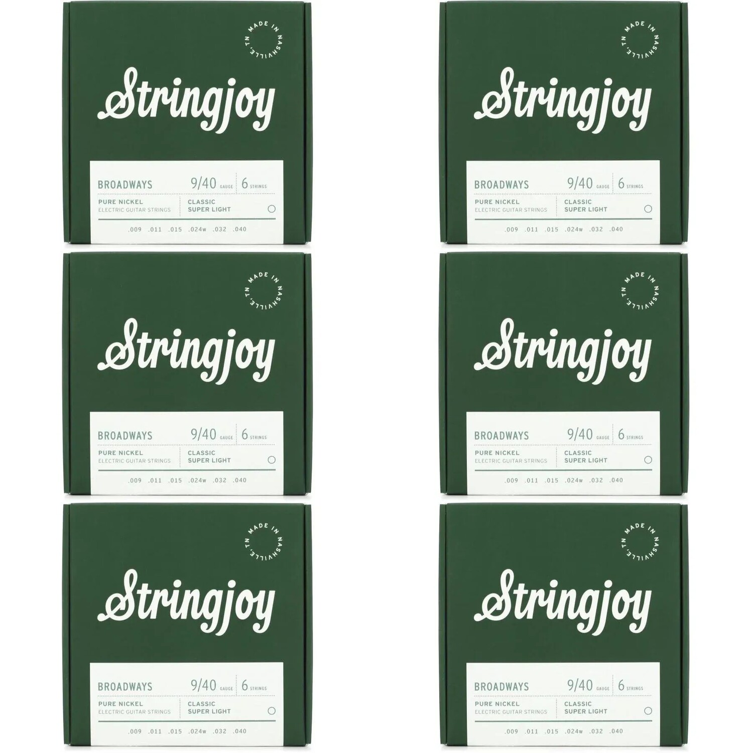 

Струны для электрогитары Stringjoy Broadways Classic из чистого никеля — сверхлегкий калибр (6 шт.)