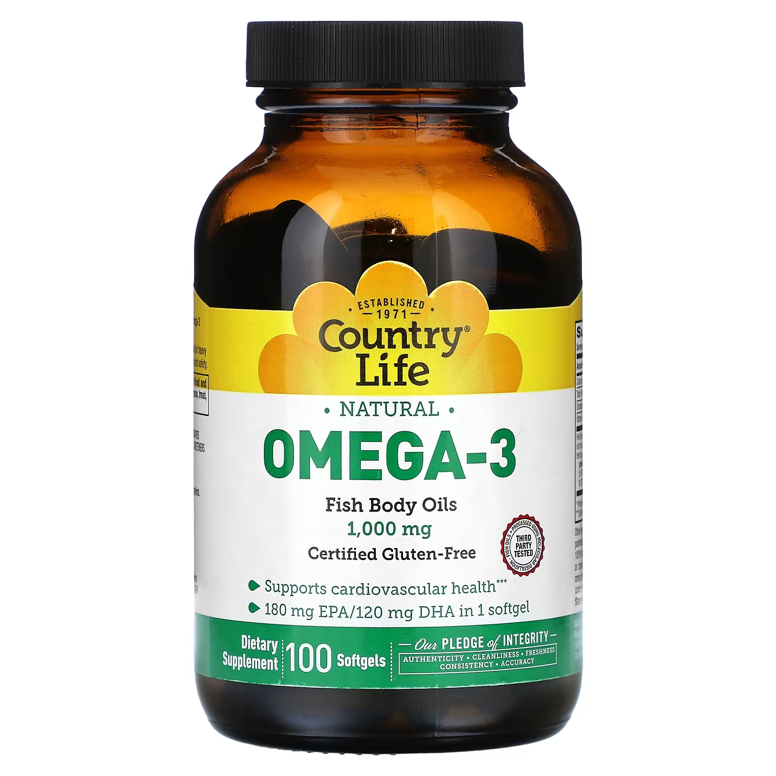 Натуральная омега-3 Country Life, 1000 мг, 100 капсул пищевая добавка ocean omega 3