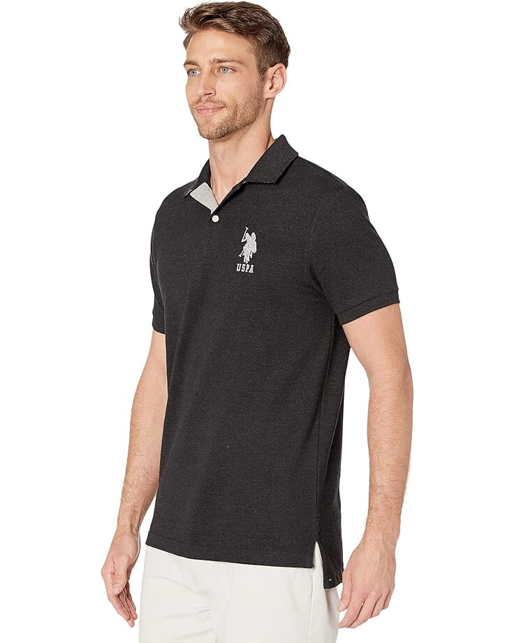 

Поло U.S. POLO ASSN. Slim Fit Big Horse Polo with Stripe Collar, цвет Black Heather
