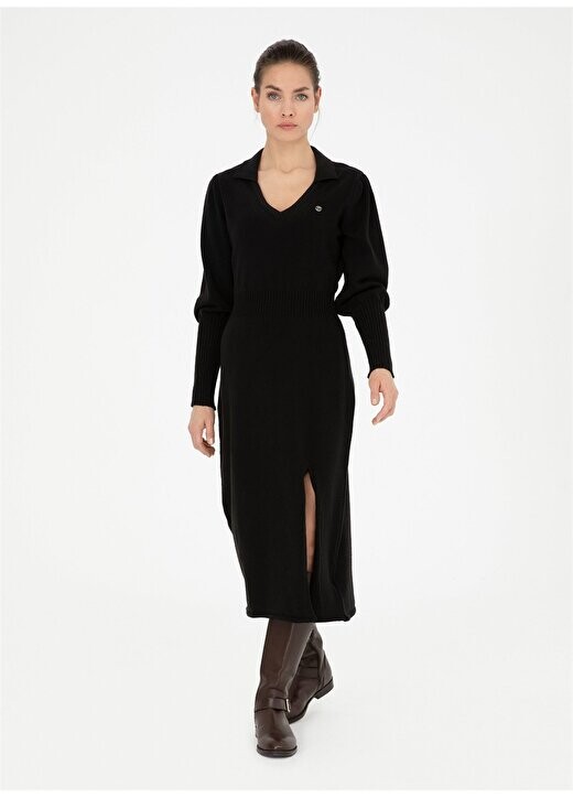 

Однотонное длинное черное женское платье с V-образным вырезом FIOR-E Pierre Cardin, черный