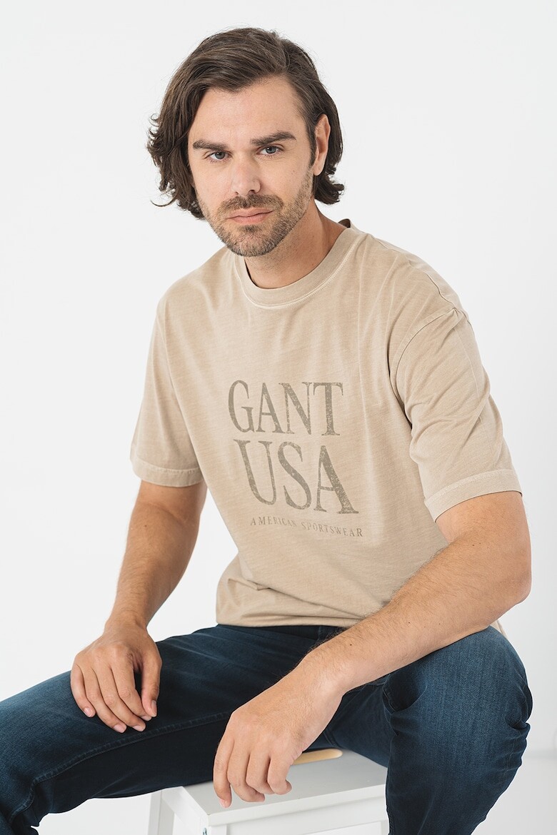 

Хлопковая футболка с логотипом Gant, бежевый
