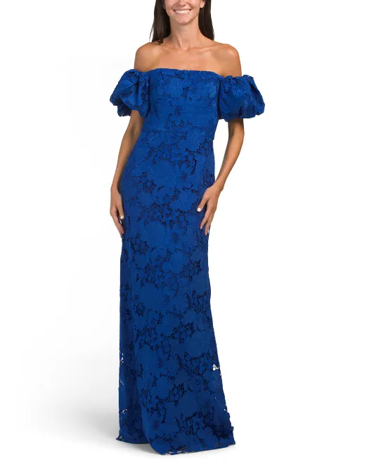 

Кружевное платье с открытыми плечами и фестончатым краем Rene By Rene Ruiz, цвет Wisteria