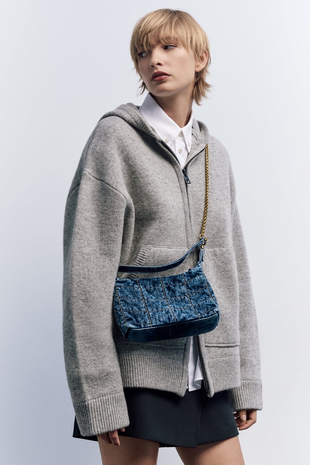 

Стеганая джинсовая сумка на плечо ZARA, синий