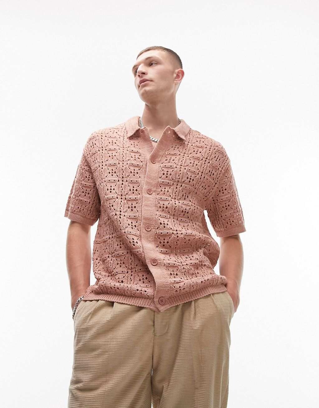 

Розовая рубашка с вязаными пуговицами Topman