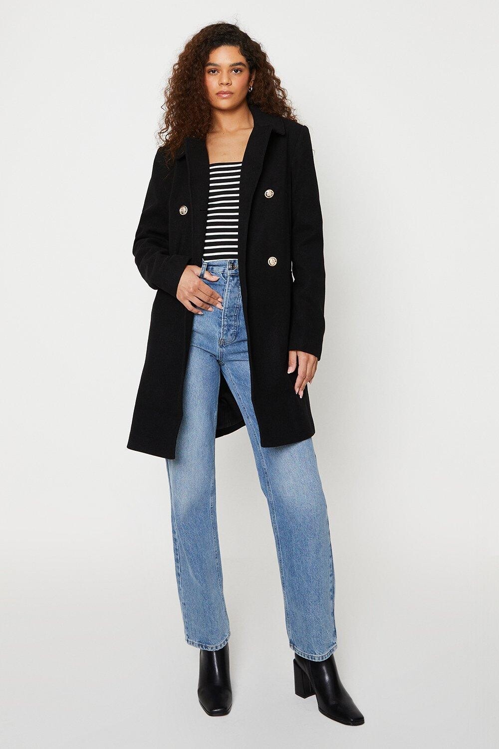 

Пальто на пуговицах в стиле милитари Tall Dolly Dorothy Perkins, черный