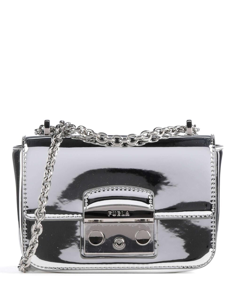 

Мини-сумка через плечо Metropolis из лакированной кожи Furla, серебряный