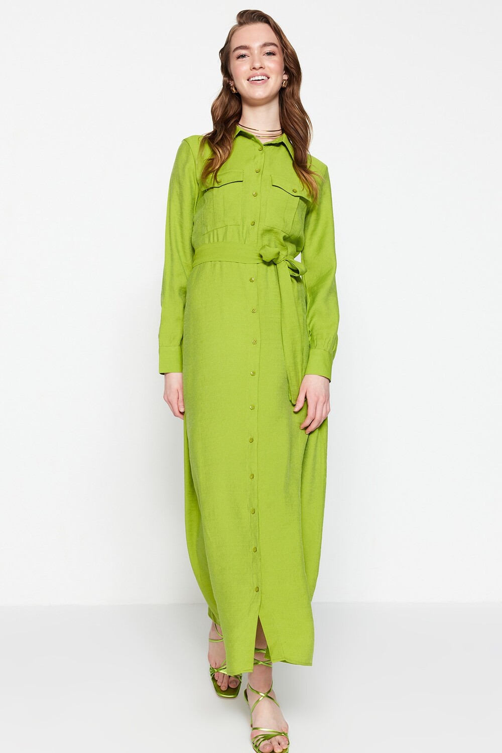 

Платье - Зеленый - Платье-рубашка Trendyol Modest, зеленый