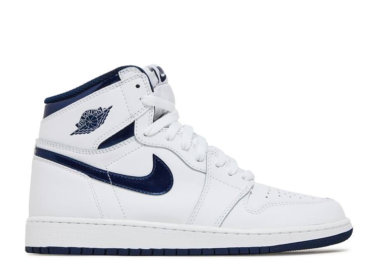 

Кроссовки AIR JORDAN 1 RETRO HIGH OG BG 'METALLIC NAVY', белый