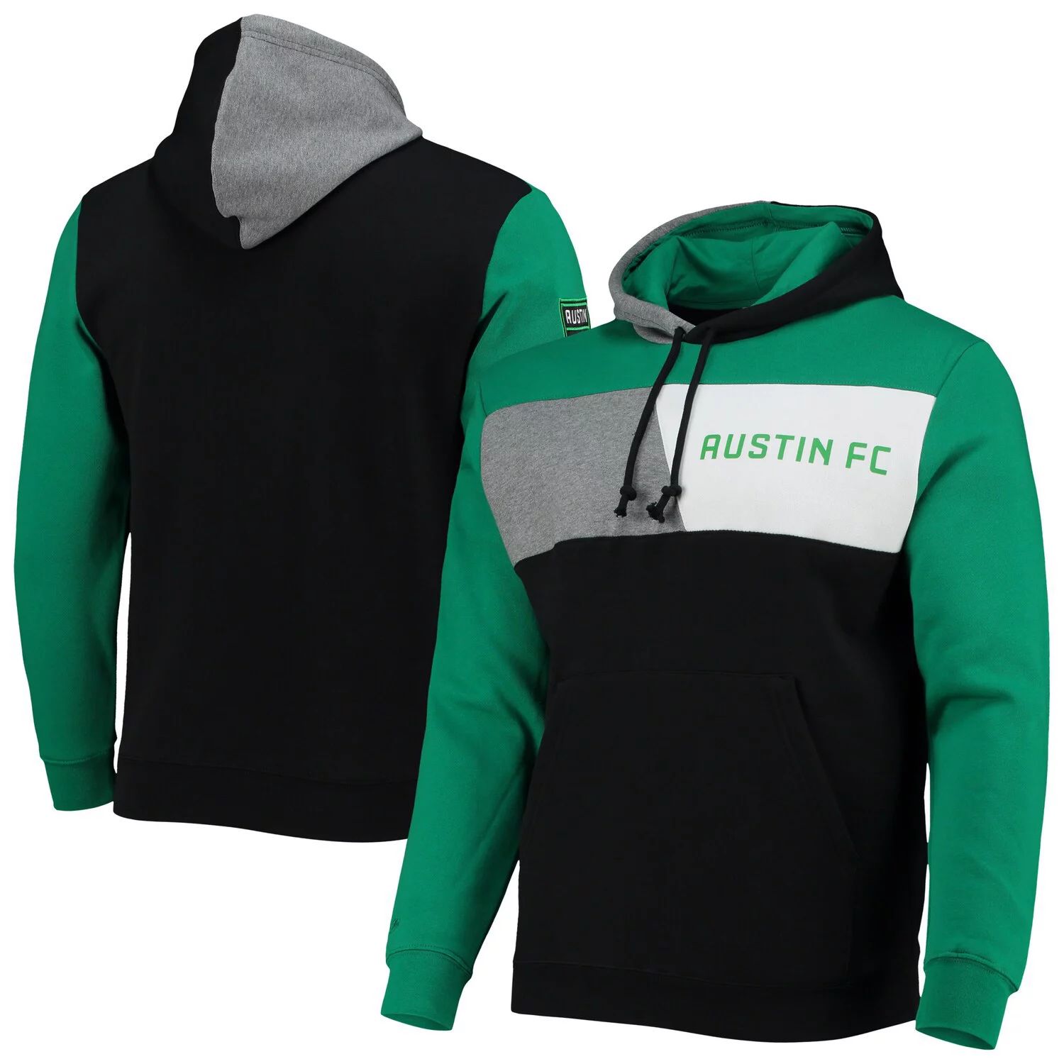 

Мужской черный/зеленый флисовый пуловер с капюшоном Mitchell & Ness Austin FC Colorblock