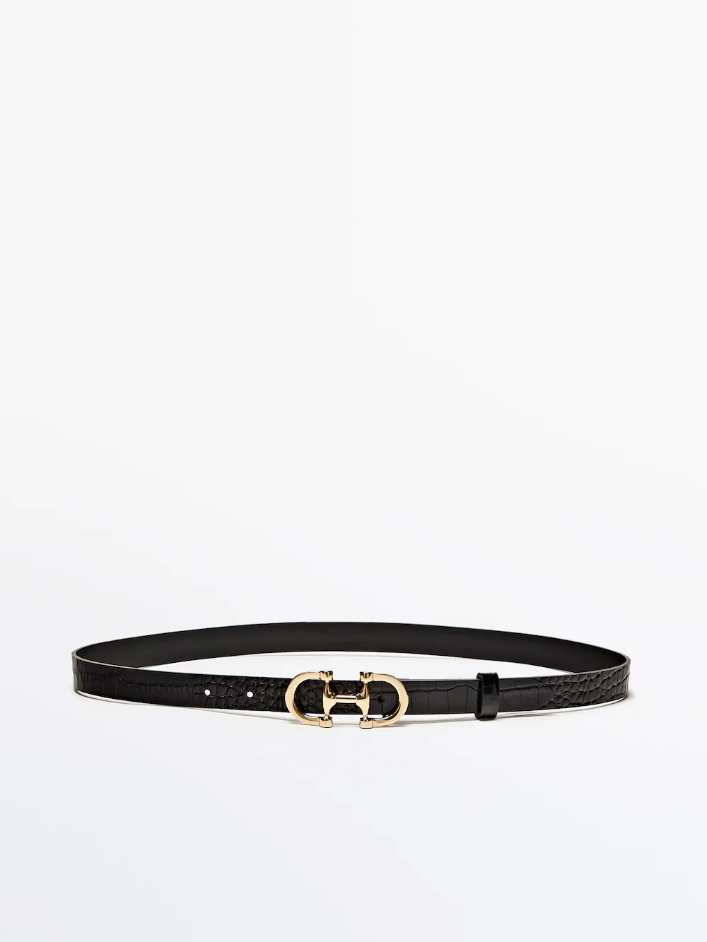 

Ремень из кожи с тиснением с двойной пряжкой Massimo Dutti, черный