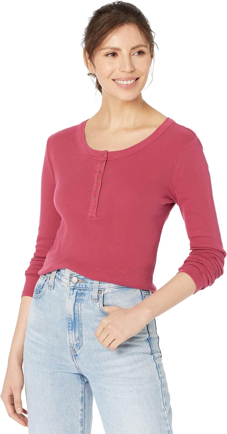 

Хенли с длинными рукавами и застежкой в ​​рубчик Lucky Brand, цвет Anemone