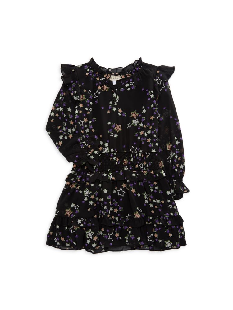 Платье с рюшами и принтом звезд для девочек Hannah Banana, цвет Black Multi