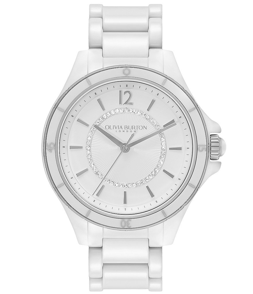 Olivia Burton Женские спортивные роскошные кварцевые часы с хронографом, белые керамические часы-браслет, белый фотографии