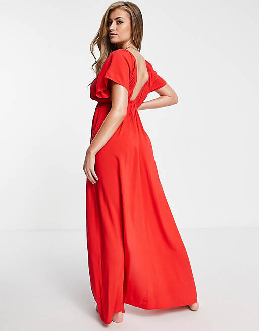 

Красное пляжное платье макси с развевающимися рукавами ASOS DESIGN Fuller Bust - RED