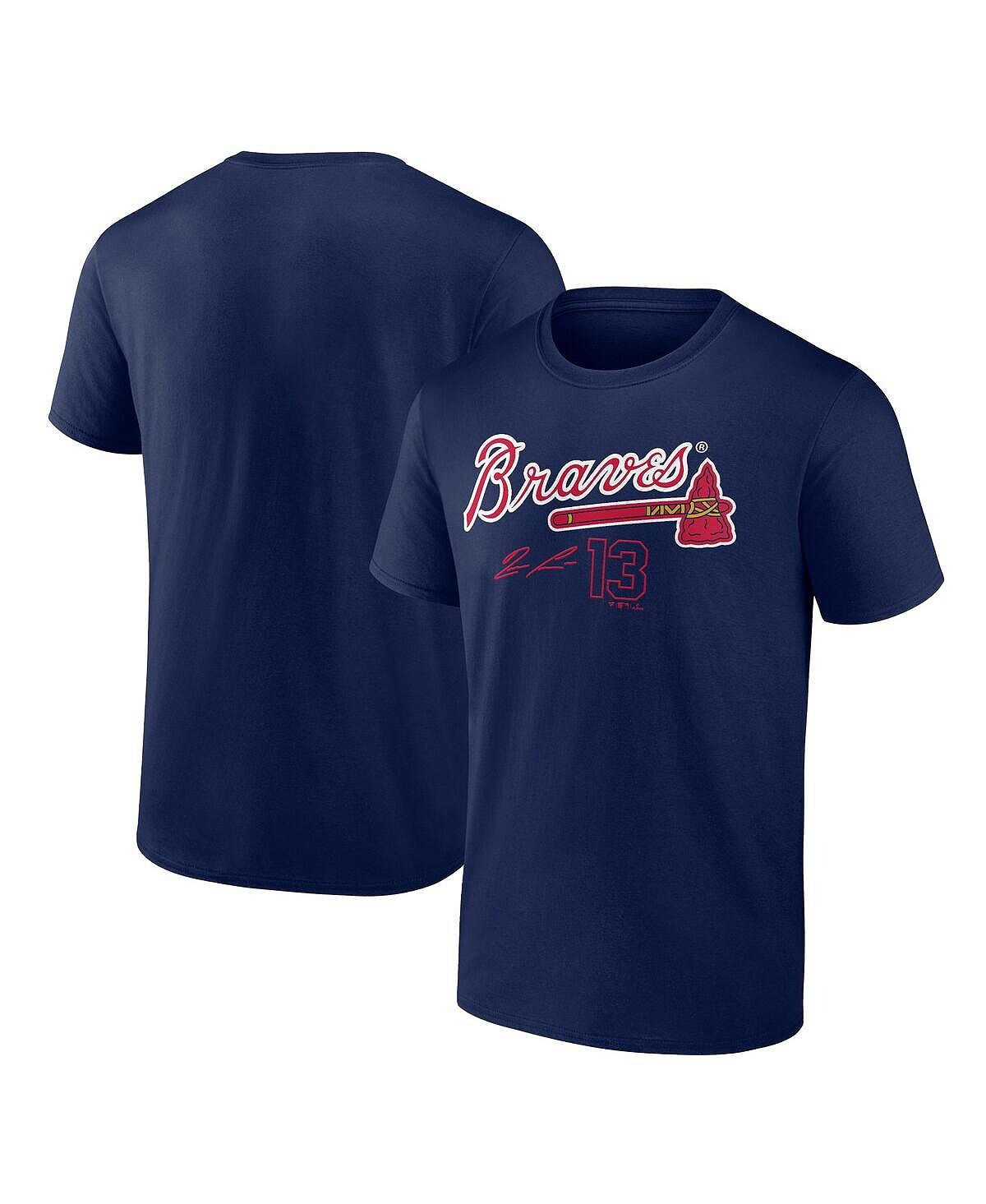 

Мужская темно-синяя футболка с логотипом Ronald Acuna Jr. Atlanta Braves, имя и номер игрока Fanatics