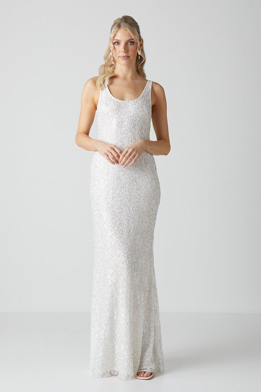 Украшенное кружевное свадебное платье макси Coast, белый цена и фото