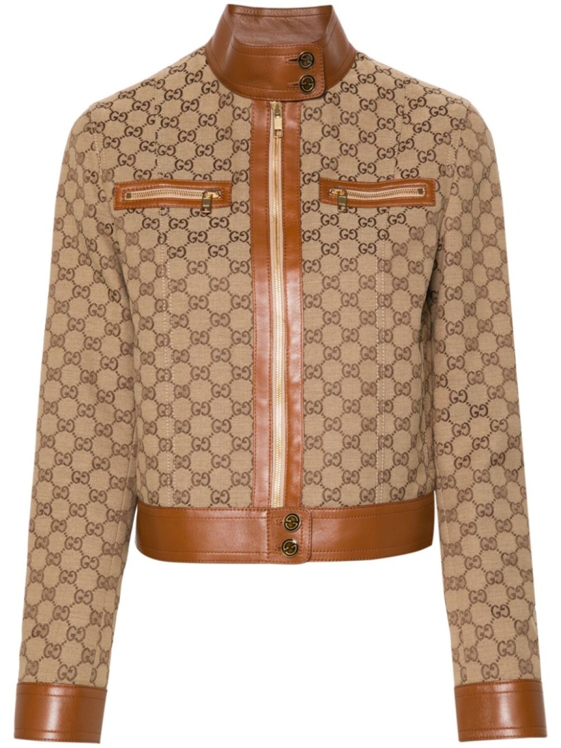 

Gucci куртка с отделкой из кожи и логотипом GG, нейтральный цвет