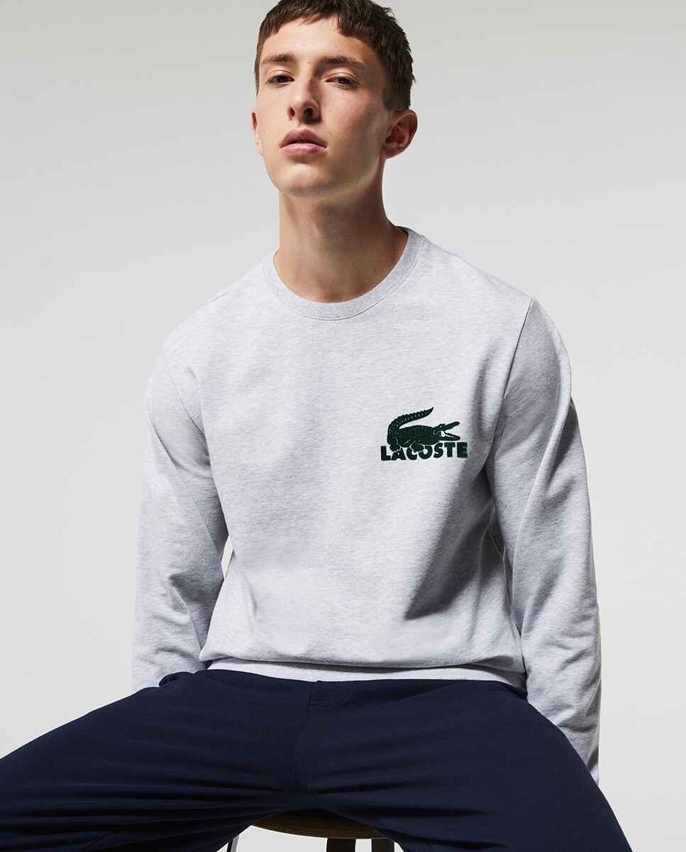 

Мужская хлопковая плюшевая толстовка для отдыха Lacoste, серый