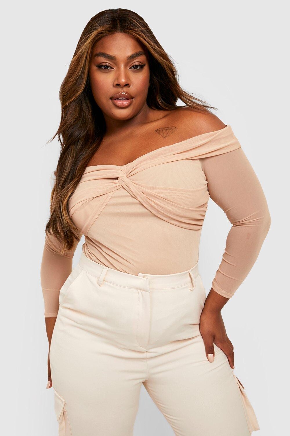 

Боди plus mesh twist передней части Boohoo, серый