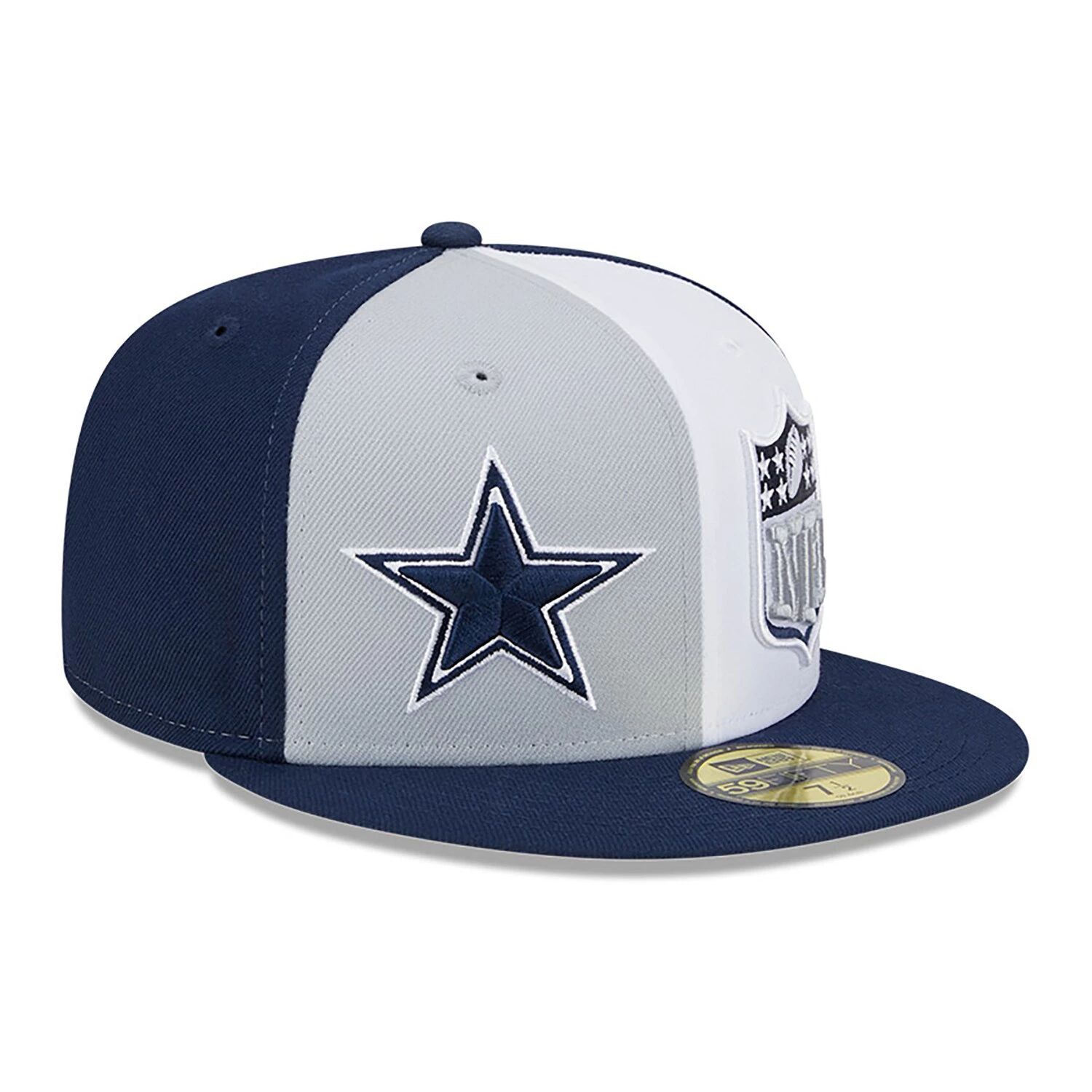 

Мужская приталенная шляпа New Era серая/темно-синяя Dallas Cowboys 2023 Sideline 59FIFTY