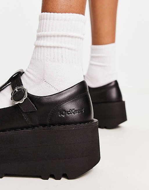 Черные кожаные туфли на платформе с Т-образным ремешком Kickers Kick