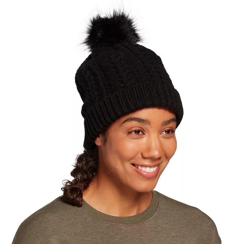 Northeast Outfitters Женская уютная шапка косой вязки с меховым помпоном, черный