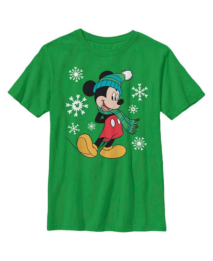 

Мальчик Микки & Детская футболка Friends Winter Snowflakes Mickey Disney, зеленый