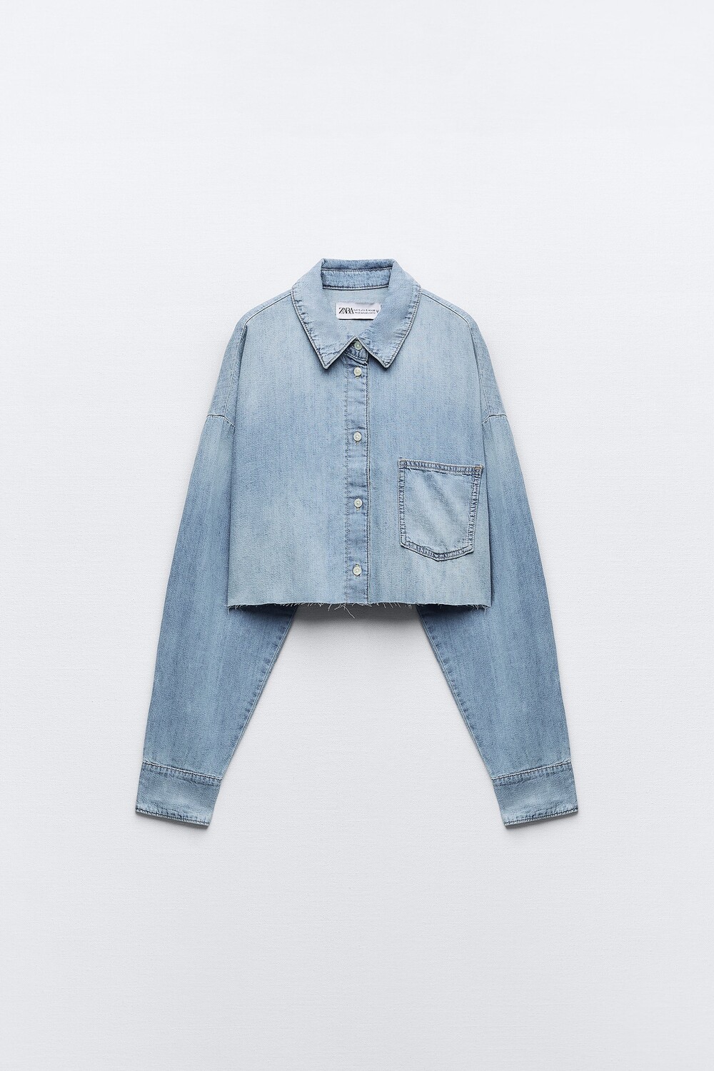 

Укороченная рубашка из денима trf Zara, синий
