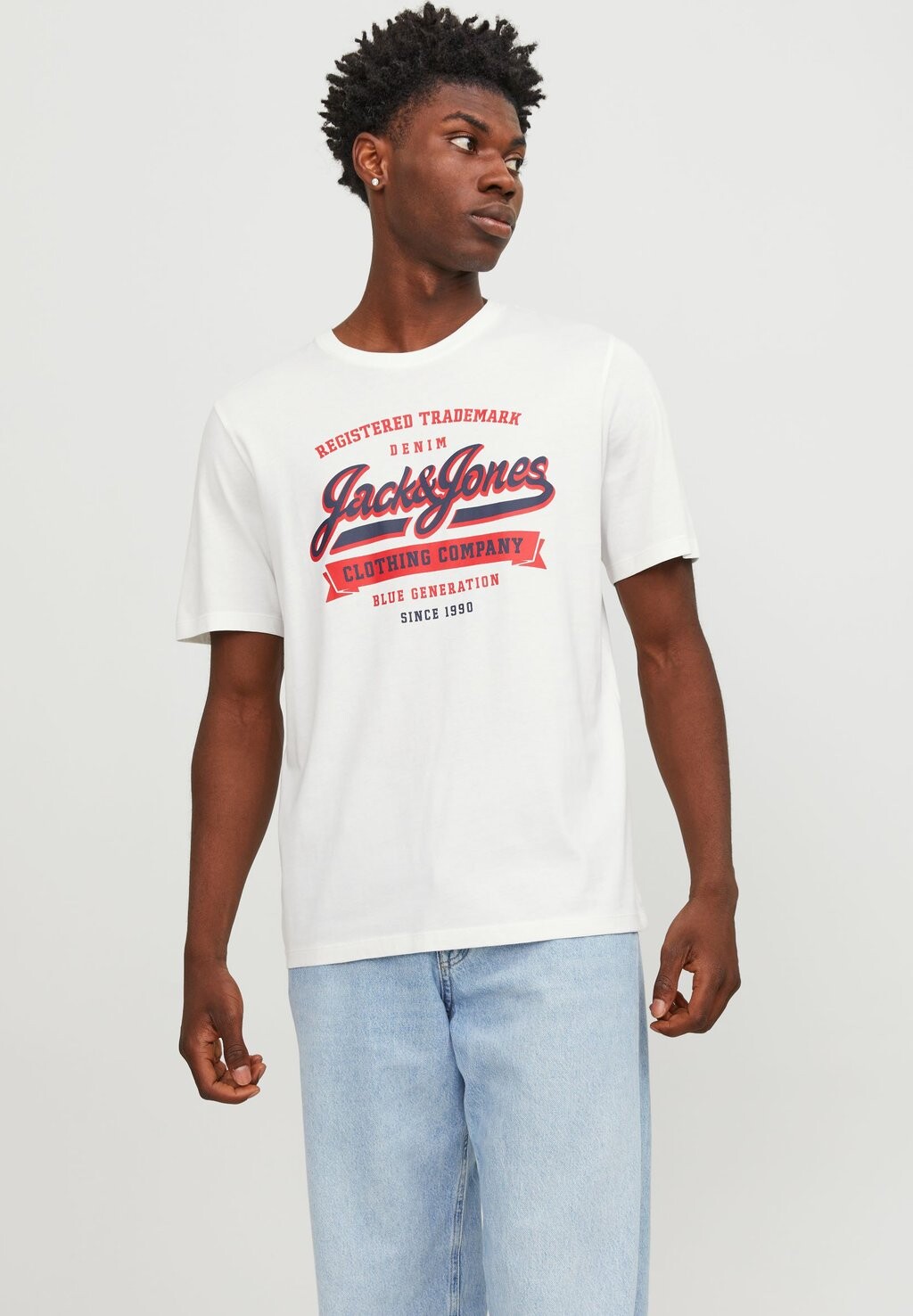 

Футболка с принтом ELOGO SS O-NECK COL Jack & Jones, цвет cloud dancer