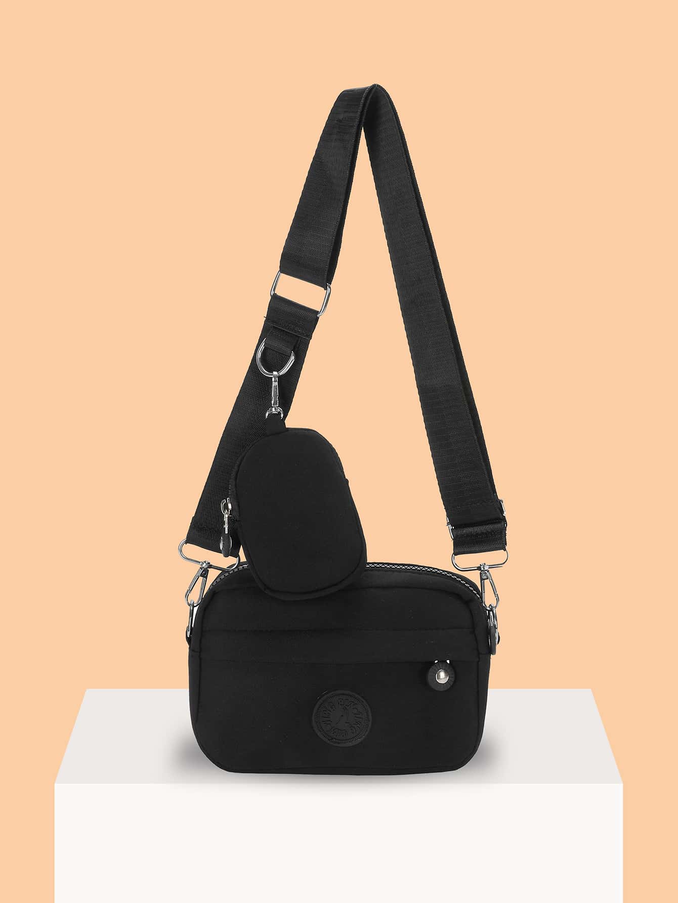Мини-стеганая сумка через плечо с портмоне для монет Простая однотонная стеганая сумка через плечо, черный