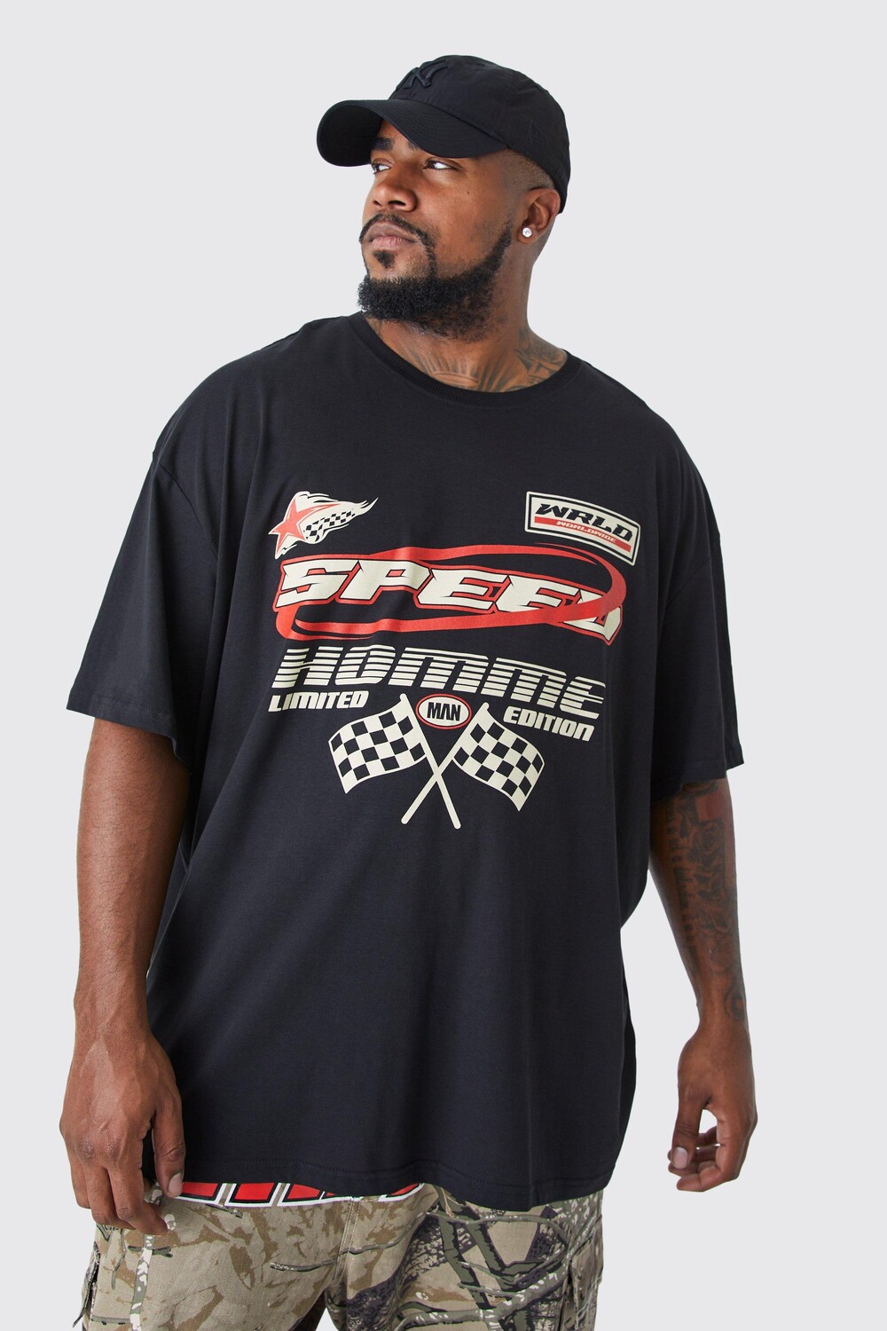

Футболка оверсайз plus с принтом moto racing Boohoo, черный