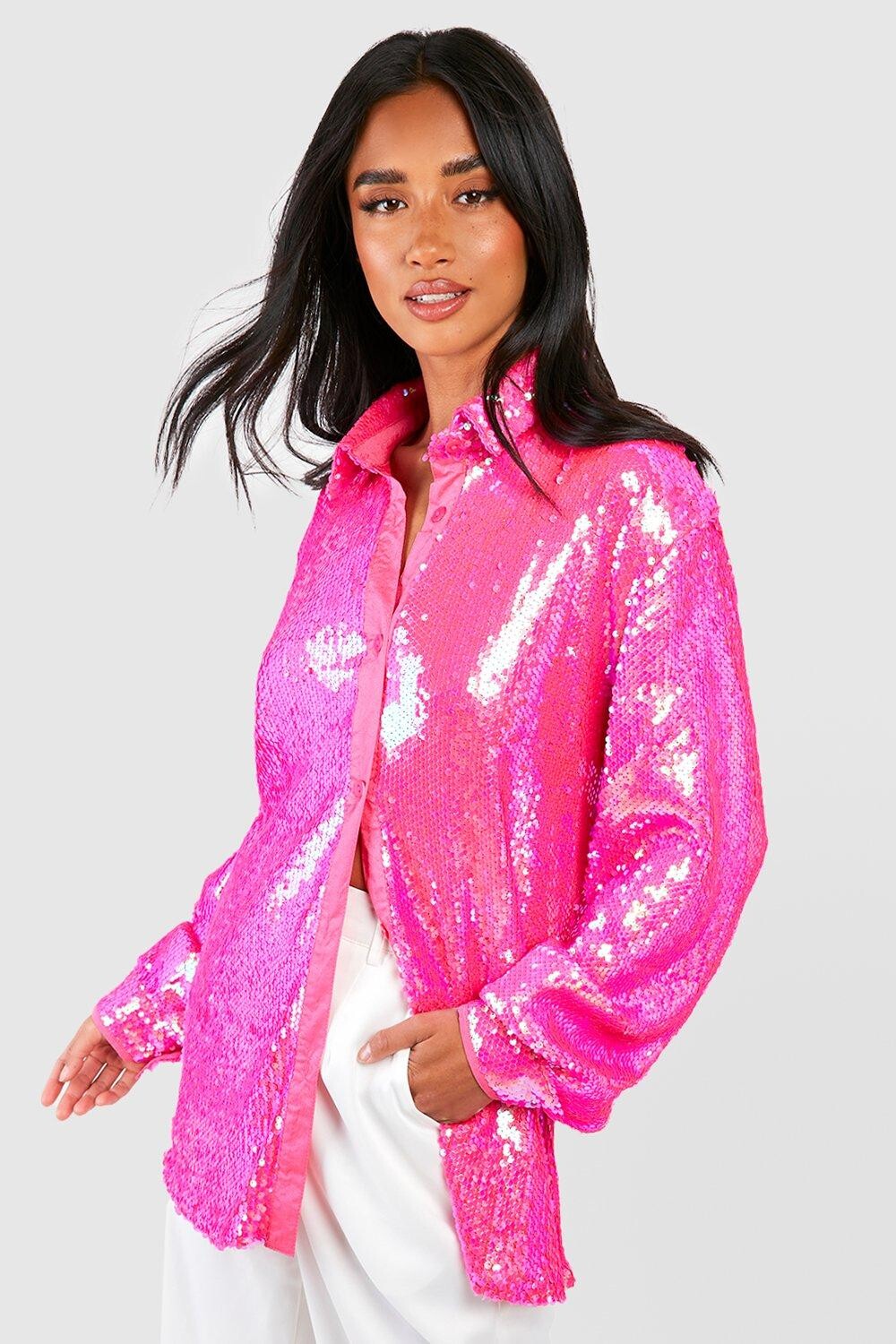 

Рубашка оверсайз с пайетками Boohoo, розовый