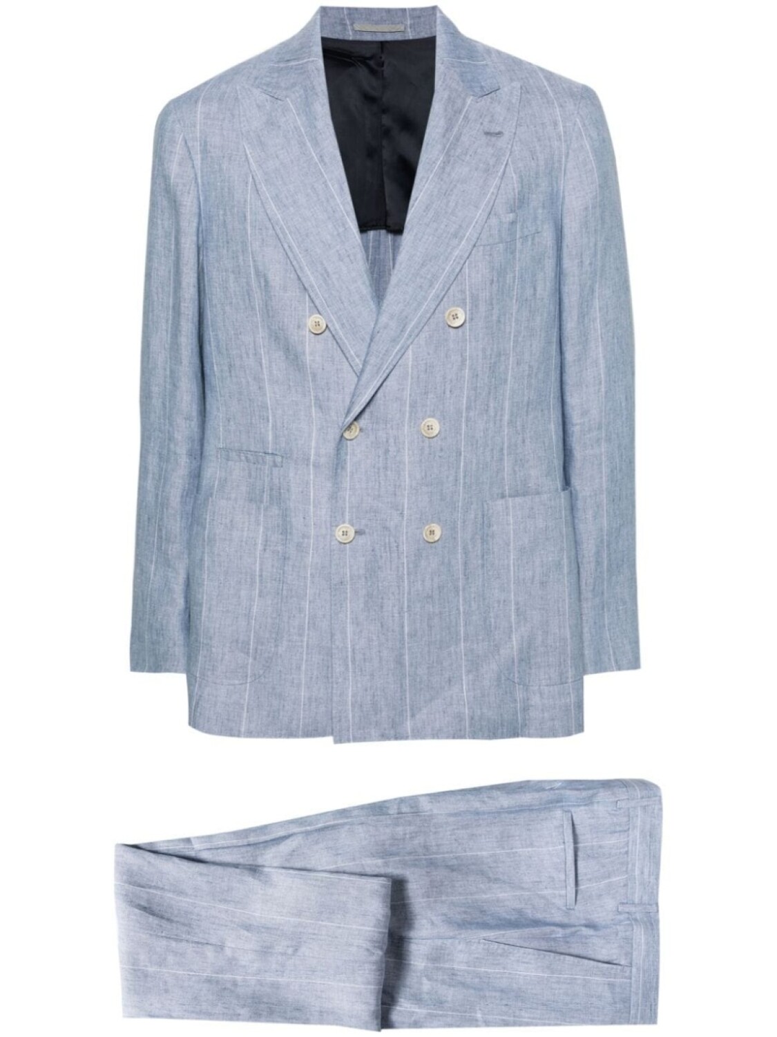 

Brunello Cucinelli полосатый костюм с двубортным пиджаком, синий