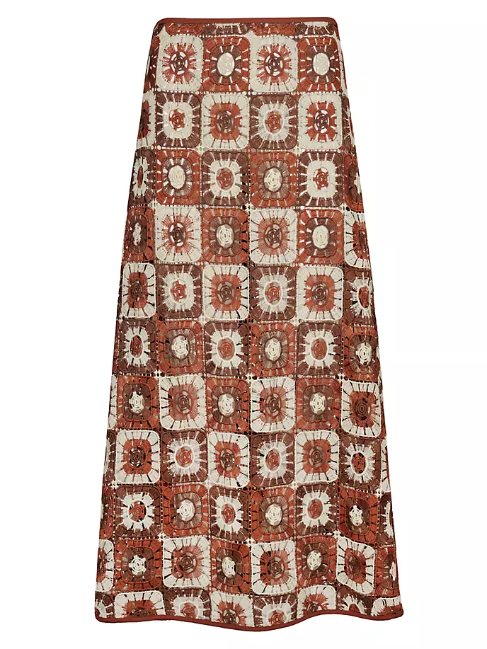 Хлопковая юбка миди с вышивкой Spice Island Johanna Ortiz, цвет mocha ecru