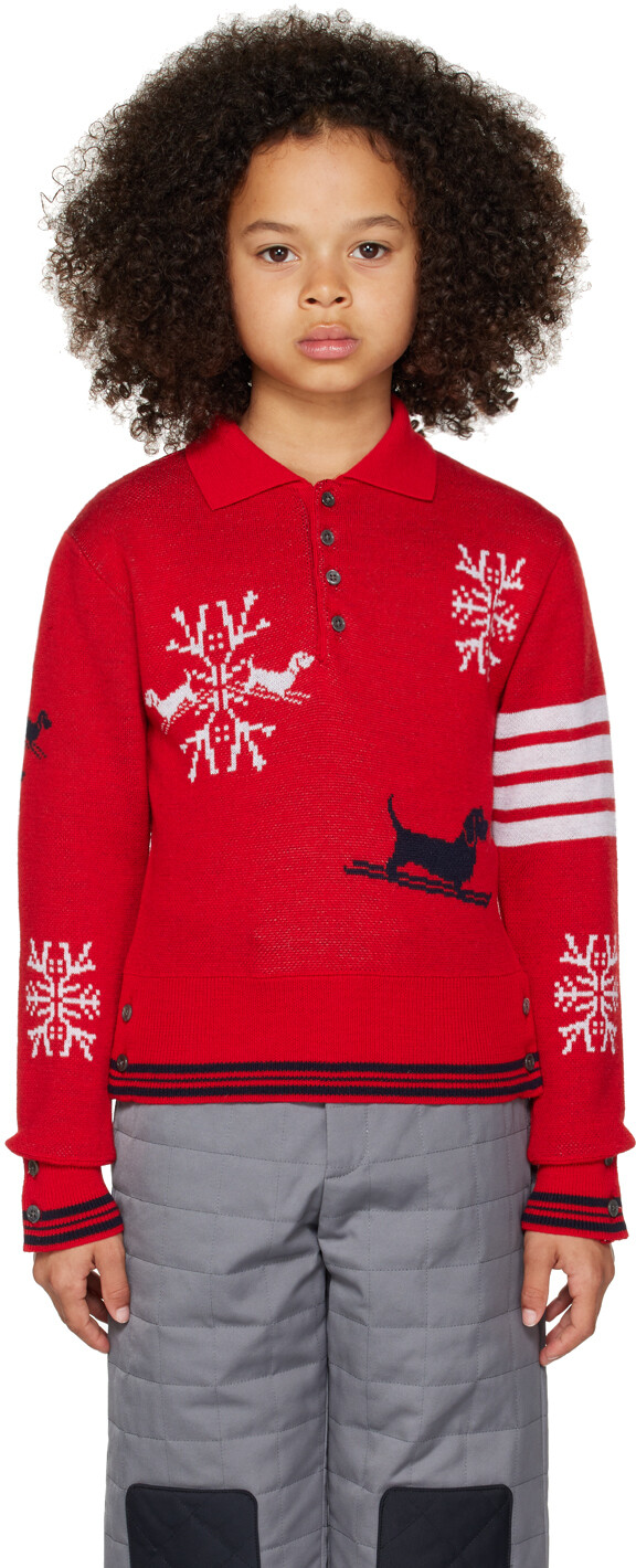 

Детское красное поло с длинными рукавами Hector Snowflake Thom Browne, Красный