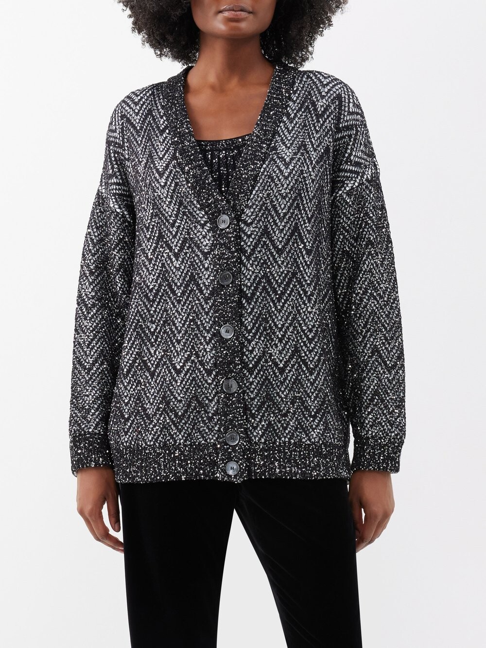 

Вязаный кардиган зигзагом с пайетками Missoni, черный