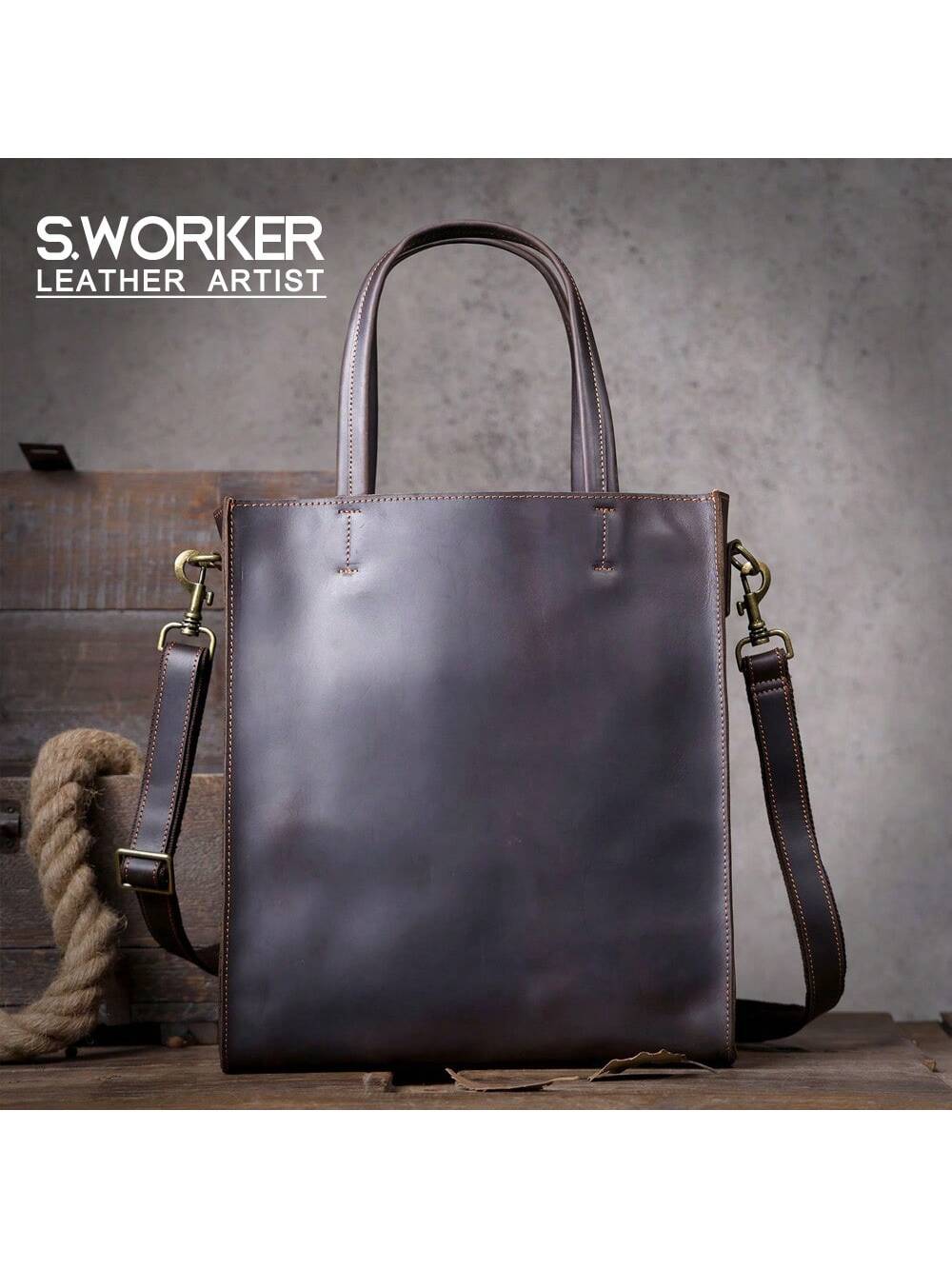 S.Worker Винтажная большая сумка из натуральной кожи, кофейный коричневый мужская сумка мессенджер из натуральной кожи кофейный коричневый