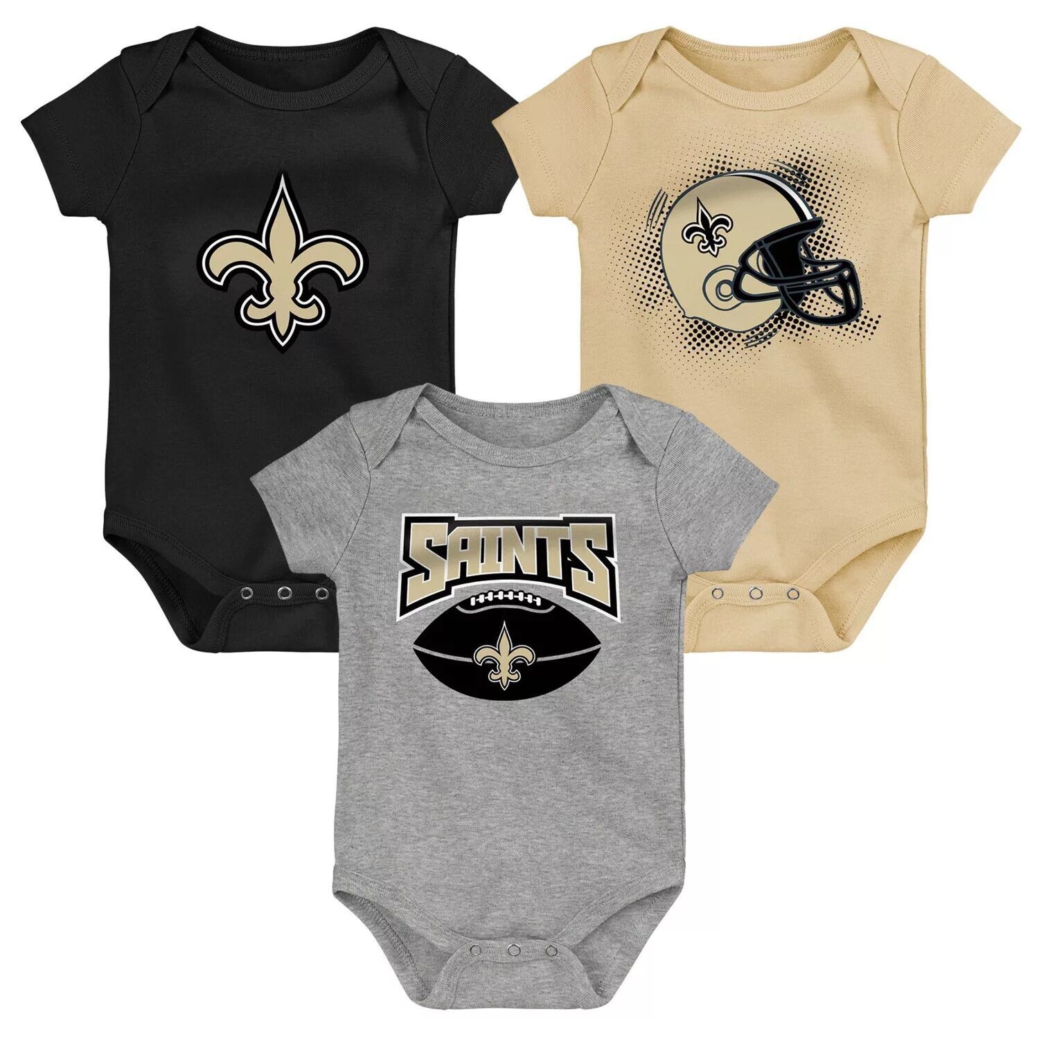 

Комплект из 3 боди New Orleans Saints, черный/золотой/серый с меланжевым оттенком, комплект из 3 игр Outerstuff
