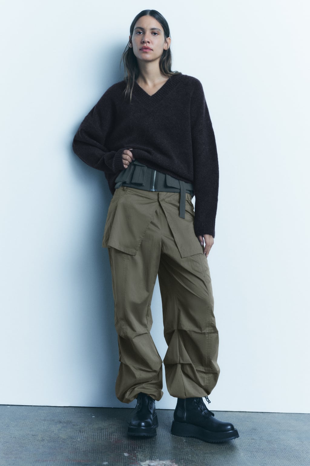 

Свитер из смесовой шерсти с широкими рукавами ZARA, серый