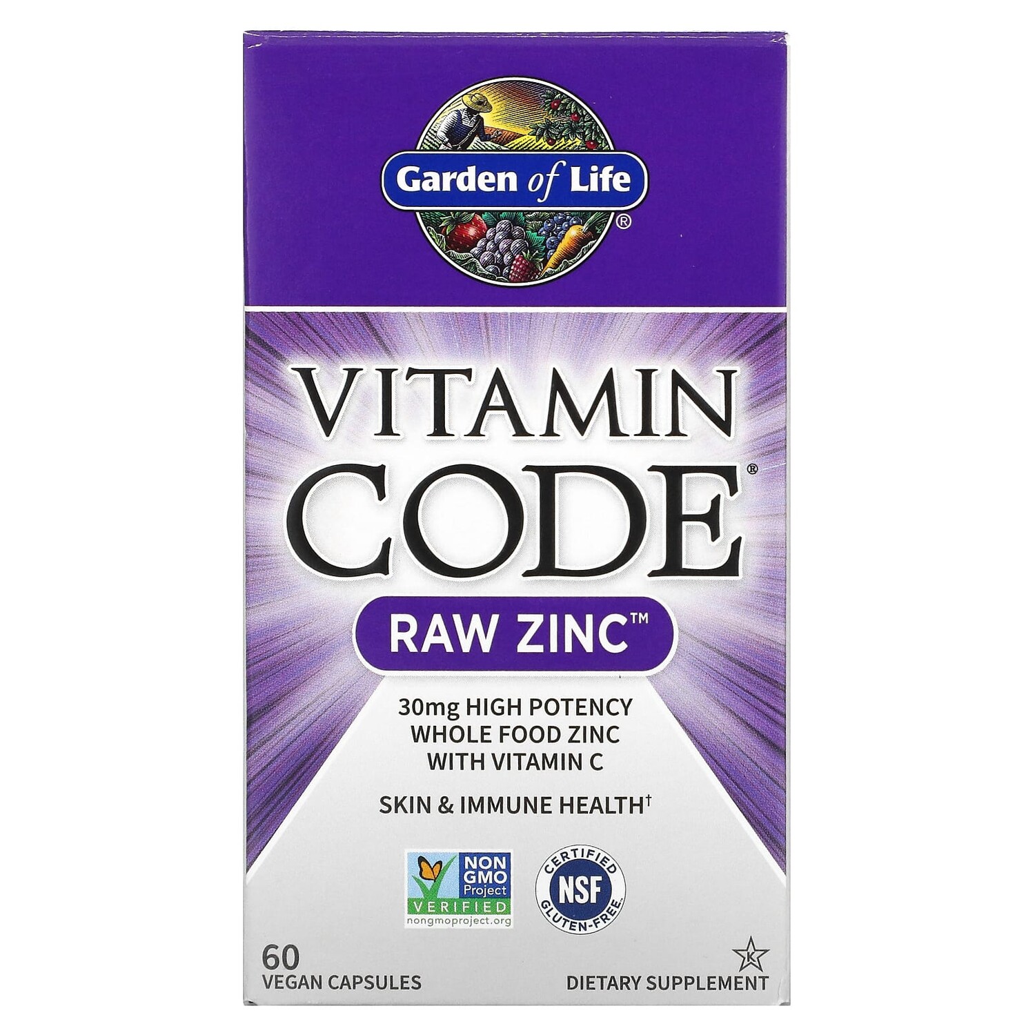 

Vitamin Code, RAW Zinc, 60 веганских капсул, Garden of Life