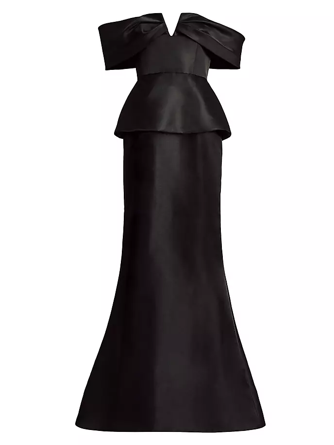 

Платье русалки с открытыми плечами и баской Zac Posen, черный