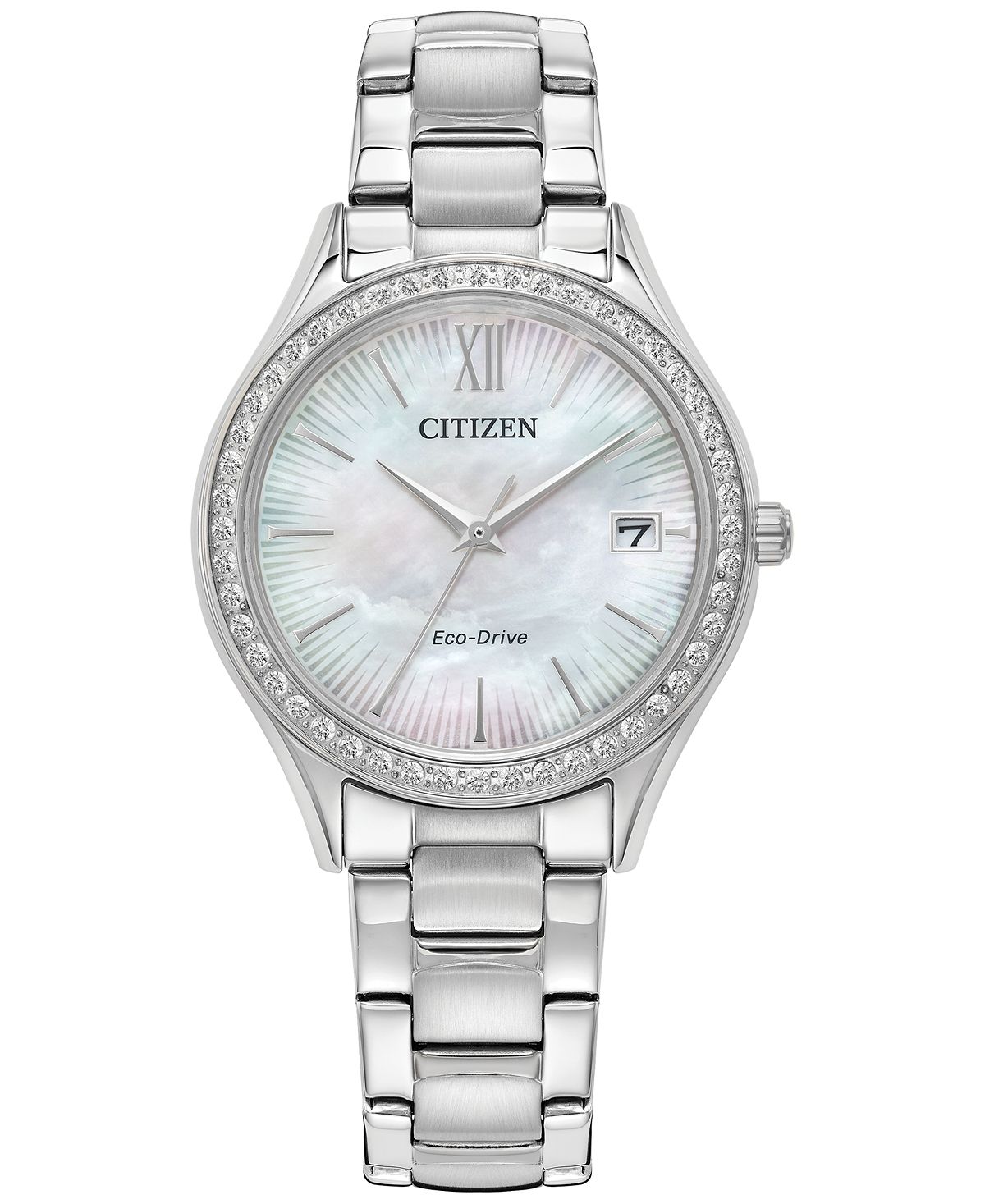 цена Женские часы Eco-Drive с браслетом из нержавеющей стали и кристаллами, 34 мм Citizen