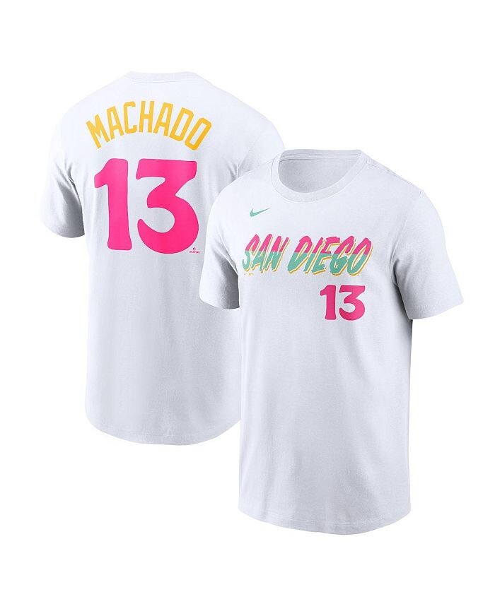 

Мужская белая футболка Manny Machado San Diego Padres City Connect с именем и номером Nike, белый