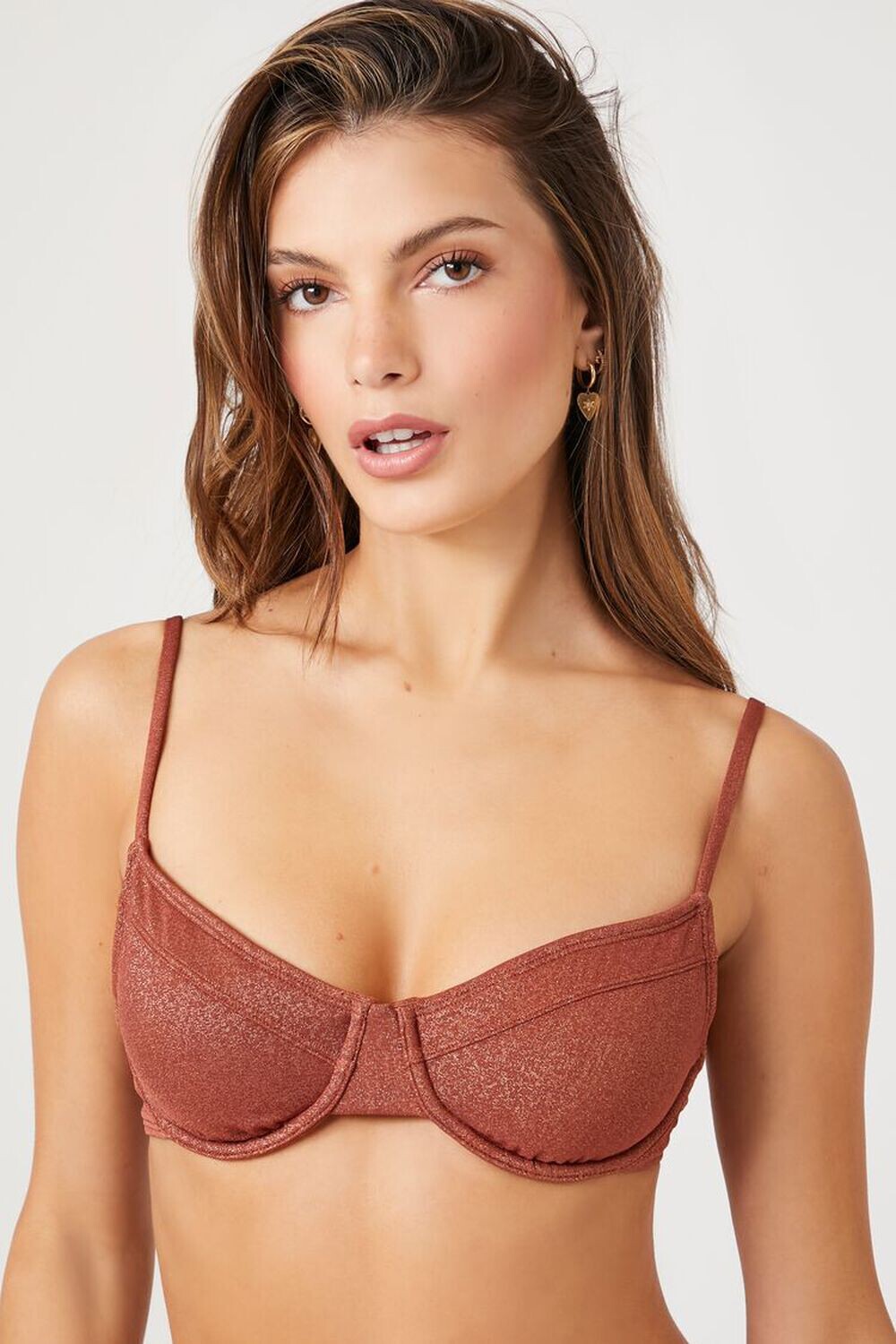 

Вязаный бикини-топ с блестками Forever 21, ржавый