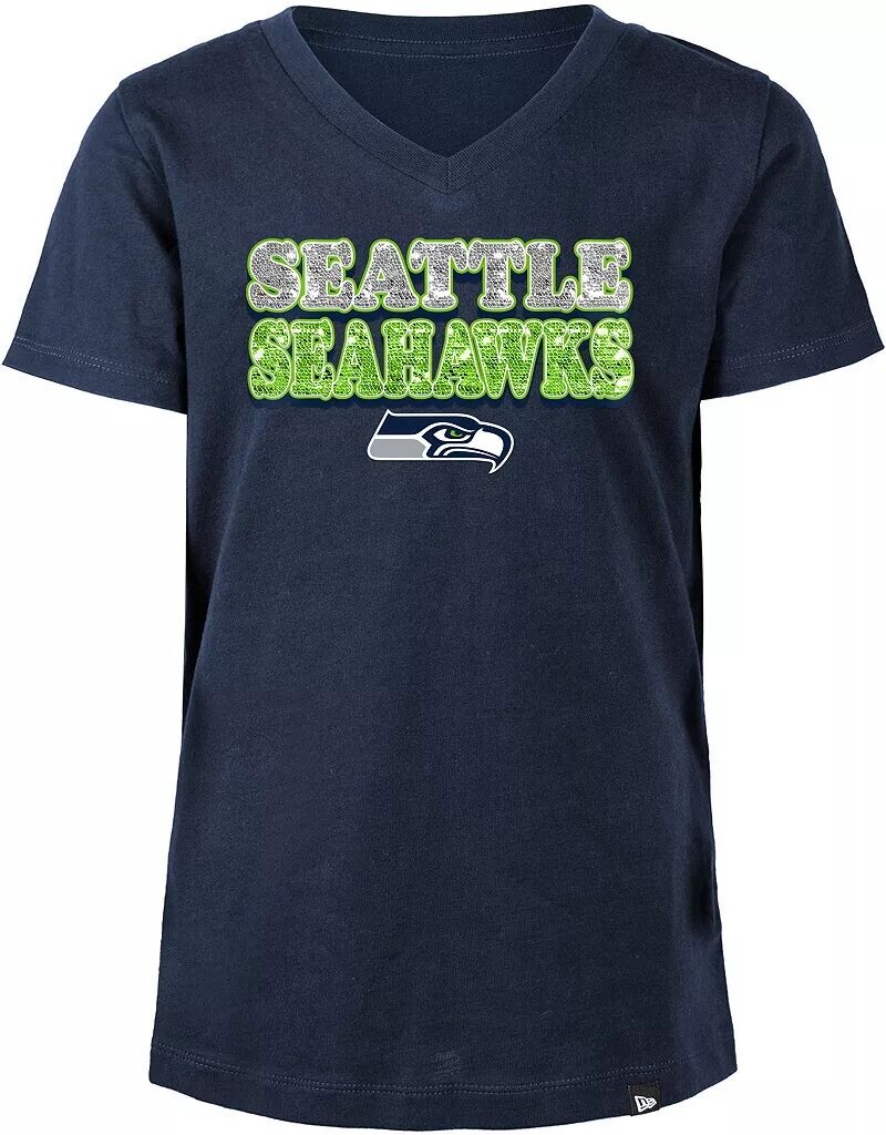 

Темно-синяя футболка New Era с пайетками Seattle Seahawks для девочек