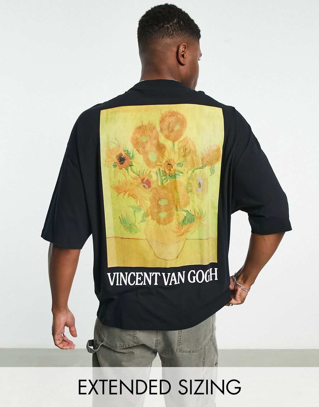 Черная оверсайз-футболка с принтом подсолнухов Ван Гога ASOS DESIGN