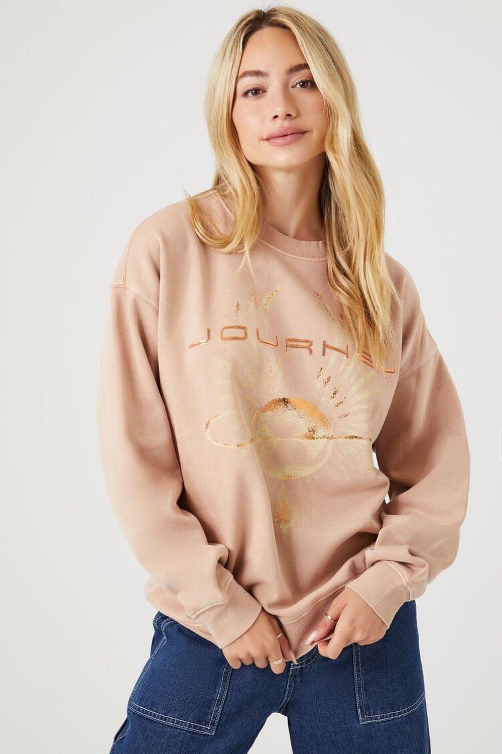 

Флисовый пуловер с рисунком Journey Forever 21, розовый
