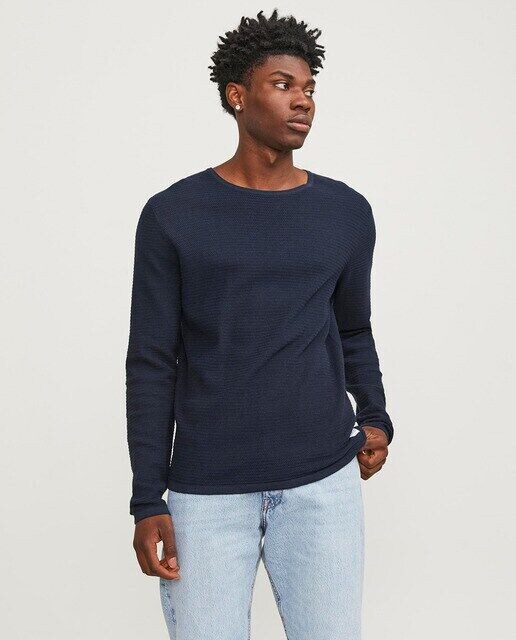 

Мужской вязаный свитер с круглым вырезом Jack & Jones, темно-синий